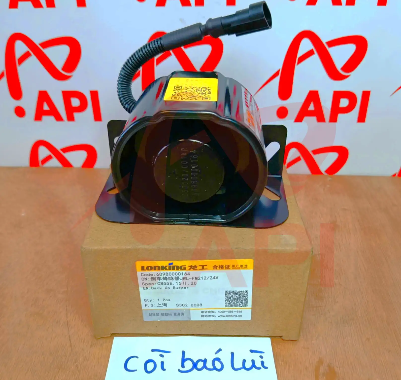 Còi báo lùi 60980000164 xúc lật Lonking - chụp rõ tem lonking